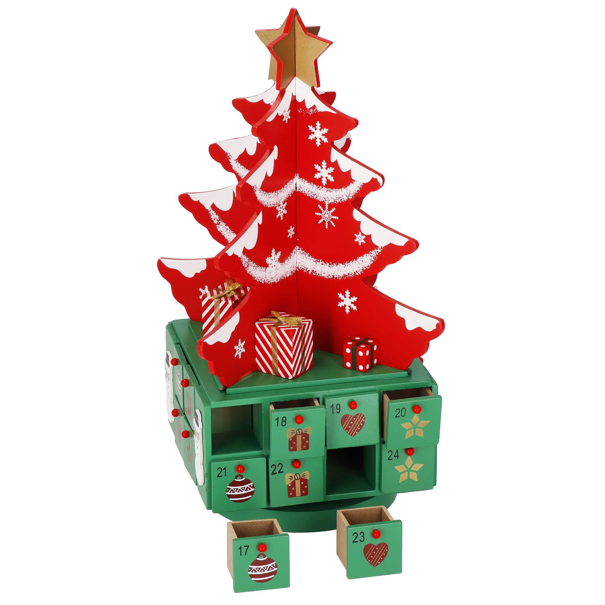 Drevený adventný kalendár stromček 41 cm – vianočná dekorácia s 24 zásuvkami S-CA1073